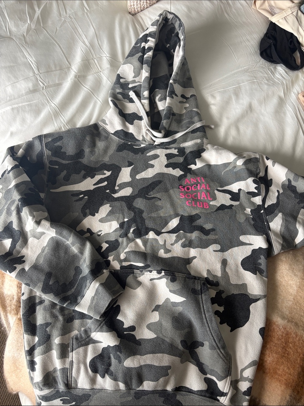 Anti Social Social Club Kids Camo Hoodie with Pink Logo